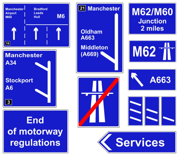 collage von autobahnschildern - mehrspurige strecke stock-grafiken, -clipart, -cartoons und -symbole