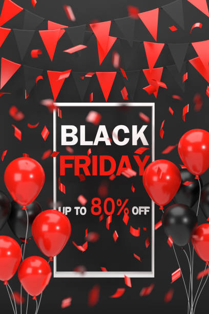 istock Black Friday shopping celebration featuring flags and balloons 1351063444