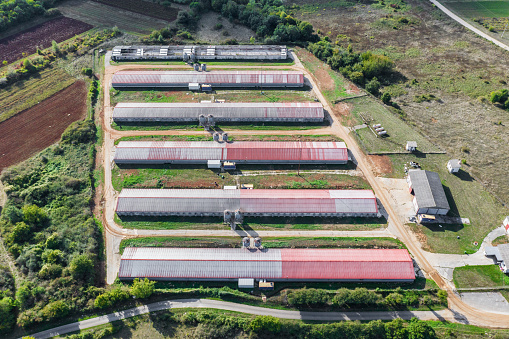 An aerial view of a large turkey farm located in Istria, Croatia