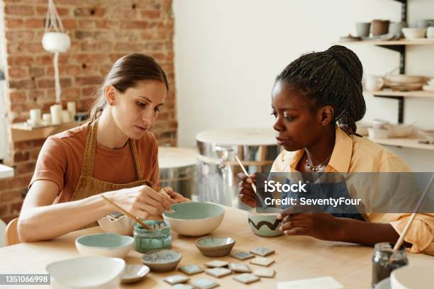 Young Women In Pottery Studio Stock Photo - Download Image Now - Art Therapy, Craft, Women