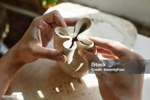 Artist Shaping Pottery Close Up Stock Photo - Download Image Now - Craftsperson, Hand, Sculpture