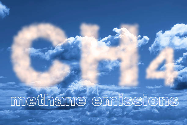 le emissioni di gas metano ch4 sono la seconda causa di riscaldamento globale dopo l'anidride carbonica - concetto contro un cielo nuvoloso - metano foto e immagini stock