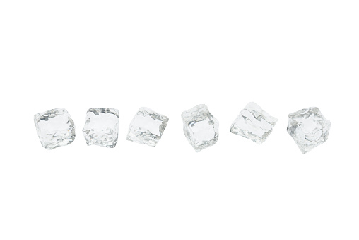 Set of six ice cubes isolated against white.