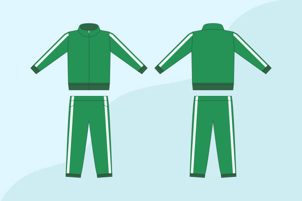 grüner trainingsanzug editierbare vektorvorlage, flaches design. - trainingsanzug stock-grafiken, -clipart, -cartoons und -symbole