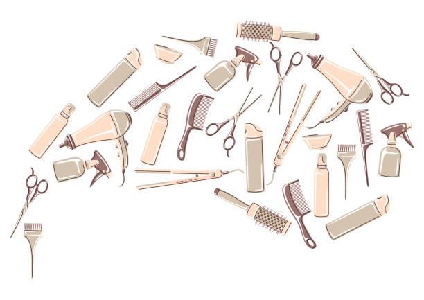 istock Barbershop background with professional hairdressing tools. Haircutting illustration. 1351075685