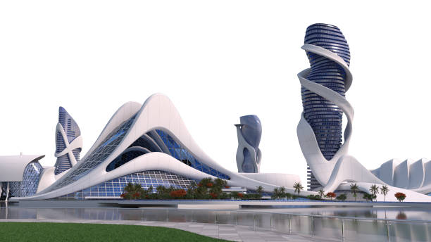 istock Futuristic city skyline with clipping path 1351075840
