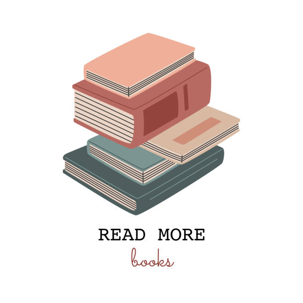 istock Stack of retro colorful books in cartoon style and lettering REED MORE books 1351077965