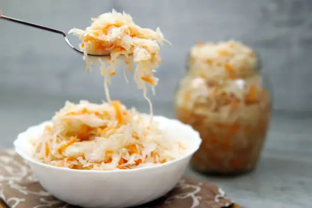 sauerkraut in a plate and on a fork