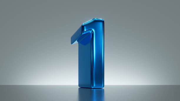 istock 3d render, number one, blue glossy metallic symbol. The first place, top chart 1351079534
