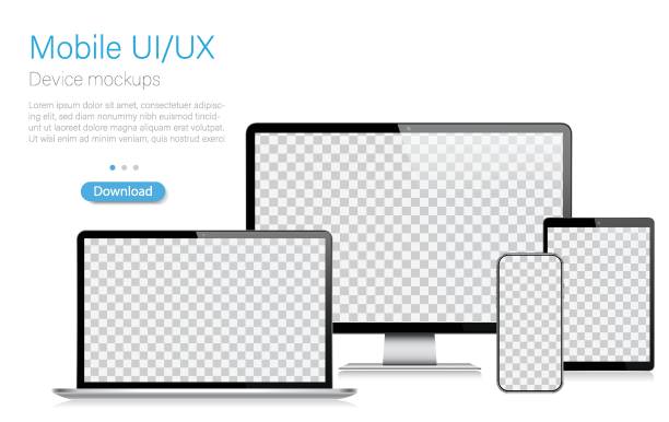 Realistic Vector Mockup Digital Tablet, Mobile Phone, Smart Phone, Laptop and Computer Monitor. UI / UX design. Vector illustration, modern digital devise, digital template. Stock illustration. EPS 10. Realistic Vector Mockup Digital Tablet, Mobile Phone, Smart Phone, Laptop and Computer Monitor. UI / UX design. Vector illustration, modern digital devise, digital template. Stock illustration. EPS 10. desktop stock illustrations