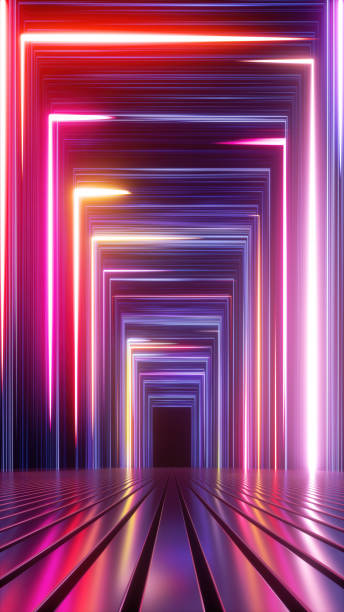 3d render, abstract neon background with colorful glowing lines, vertical geometric wallpaper