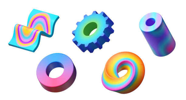istock 3d rendering. Different geometric shapes set. Modern minimal colorful objects. Simple clip art isolated on white background. Assorted icons, signs and symbols 1351079719