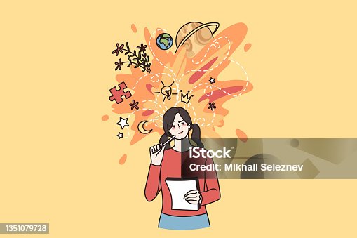 istock Millennial girl student engaged in creative thinking 1351079728