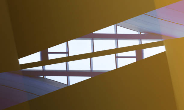 istock Windows and yellow walls. Computer graphic image of modern architecture or interior fragments. Architectural surfaces. Abstract architectural background with extensive copy space. 1351081379