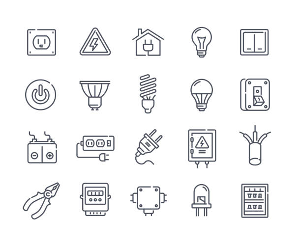 stockillustraties, clipart, cartoons en iconen met electricity icon set - led lampje