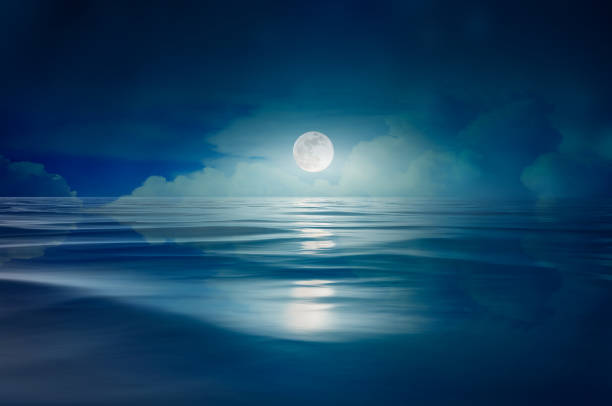 full moon in the sea at night full moon in the sea at night fantasy moonlight beach stock pictures, royalty-free photos & images