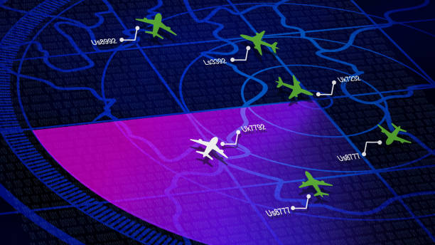 istock Simulation screen showing various flights for transportation and passengers. 1351087136