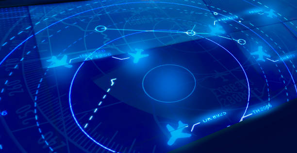 istock Simulation screen showing various flights for transportation and passengers. 1351087492
