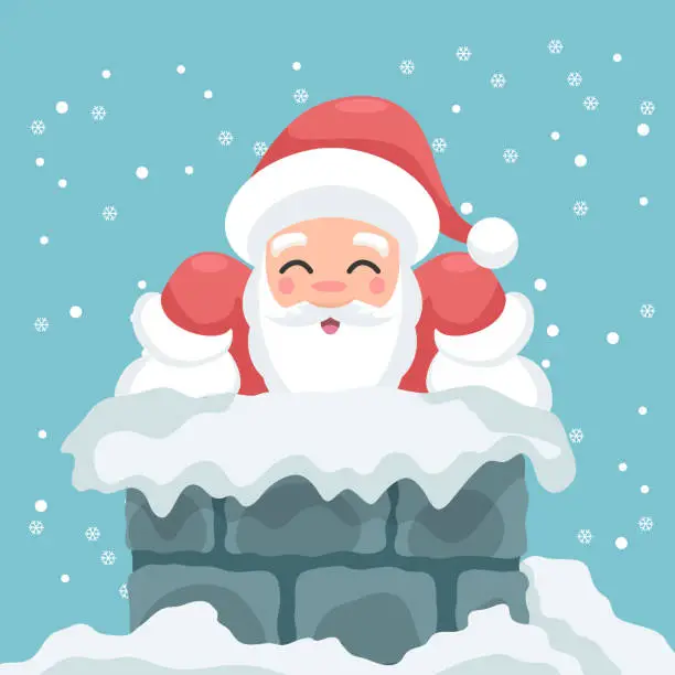 Vector illustration of Santa Claus in the chimney of a house