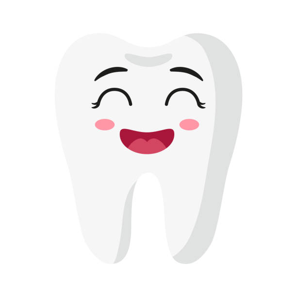 Vector cartoon cute laugh characters of tooth. Vector cartoon cute laugh characters of tooth. Children's dental concept. cute cartoon dental implants stock illustrations