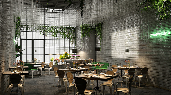 3d render of restaurant bar and cafe interior