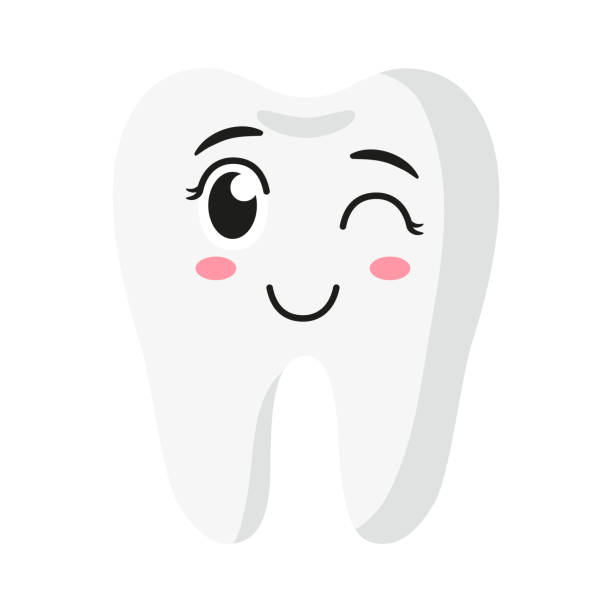 Vector cartoon cute wink characters of tooth. Vector cartoon cute wink characters of tooth. Children's dental concept. cute cartoon dental implants stock illustrations