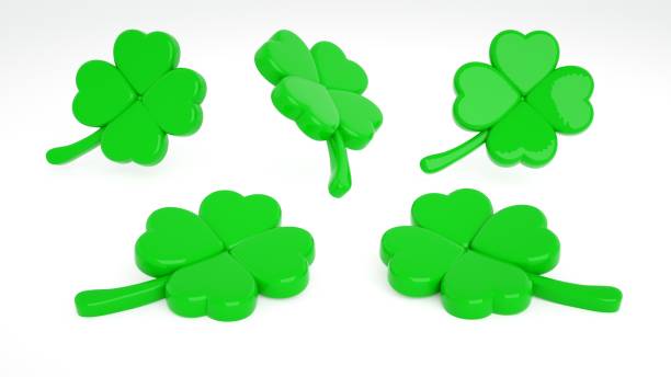 istock Modern Green Gambling Clovers On White - 3D Illustration 1351092269