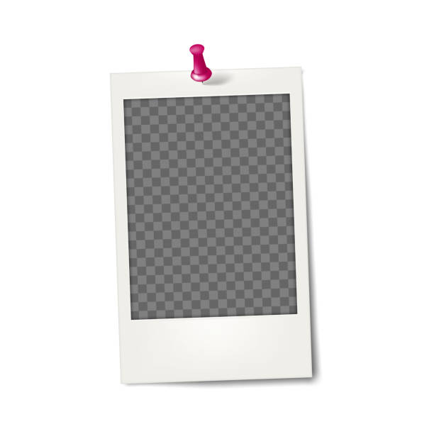 Blank white photo frame with push pin - realistic mockup. Photograph on wall - vector mock-up. Old empty snapshot - template for design Blank white photo frame with push pin - realistic mockup. Photograph on wall - vector mock-up. Old empty snapshot - template for design polaroid texture stock illustrations