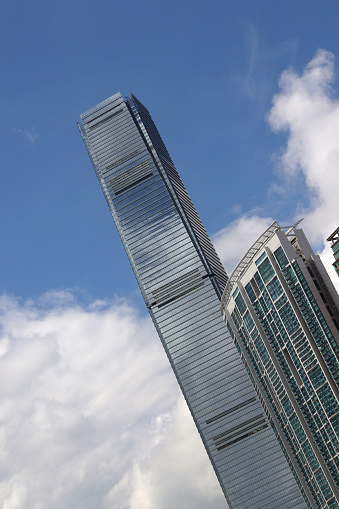 Low angle view of three landmarks of Shanghai, which are Shanghai World Financial Center, Jin Mao Tower and Shanghai Tower.