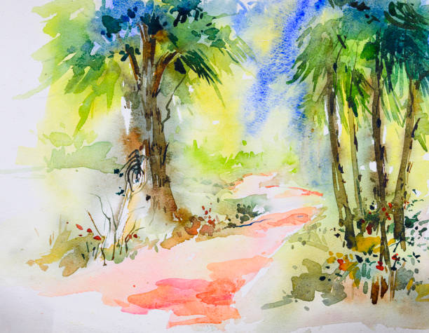 istock Bright Indian village watercolor painting, illustration 1351098418