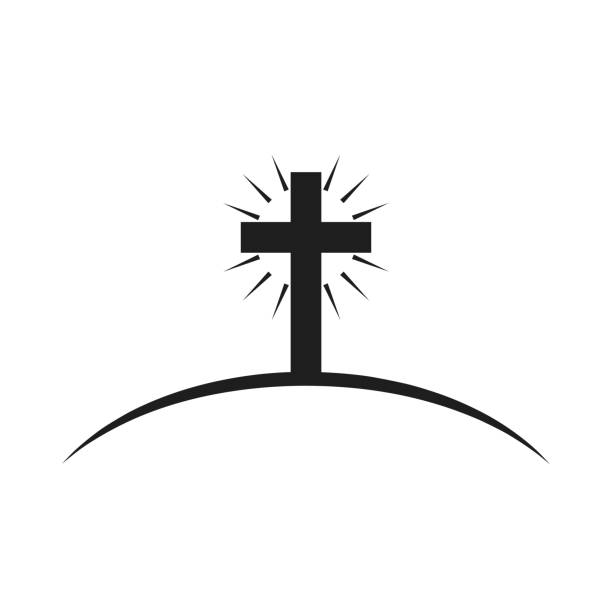 Christian cross icon. Black religion symbol. Vector illustration Christian cross icon. Vector christian cross. Black religion symbol. Vector illustration crosses with jesus clip art stock illustrations