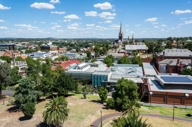 View over Bendigo city in Victoria, Australia.