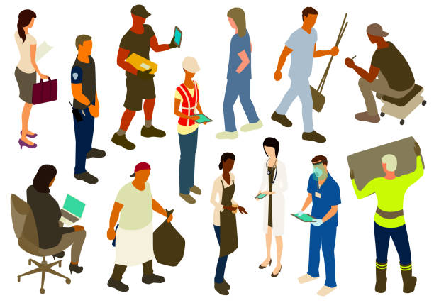 ilustrações de stock, clip art, desenhos animados e ícones de working people stickersheet - various occupations illustrations