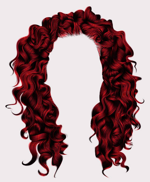 ilustrações, clipart, desenhos animados e ícones de longos cabelos encaracolados rad cores .  estilo de moda de beleza . peruca. - long red hair