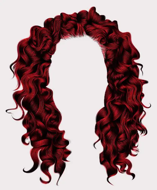 Vector illustration of long curly hairs rad colors .  beauty fashion style . wig .