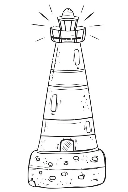 Vector illustration of Cartoon Lighthouse, illustration Sea Tower Construction, Vector Coloring Isolated Clip Art