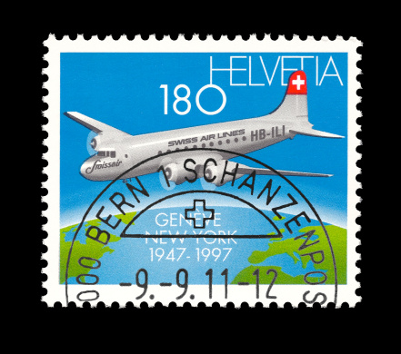 Swiss stamp with Swiss Air Lines aircraft 180 cents