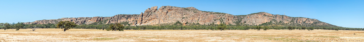 Panoramic view of Mt Arapiles in Victoria, Australia, from a distance.