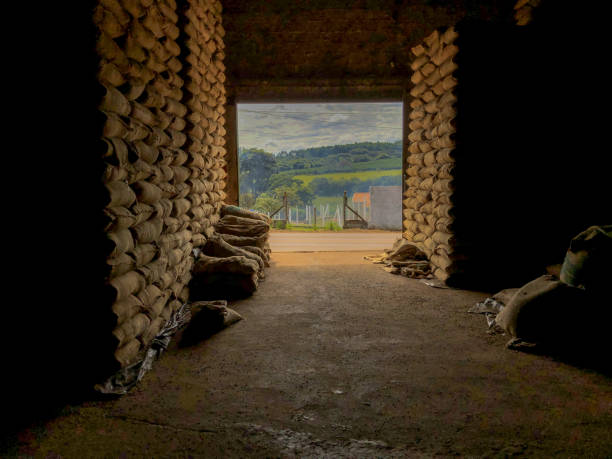 kaffeevorrat in einem lagerhaus. - coffee sack bag warehouse stock-fotos und bilder