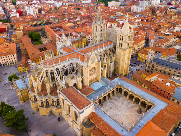 istock Aerial view of Leon with Cathedral 1351105921