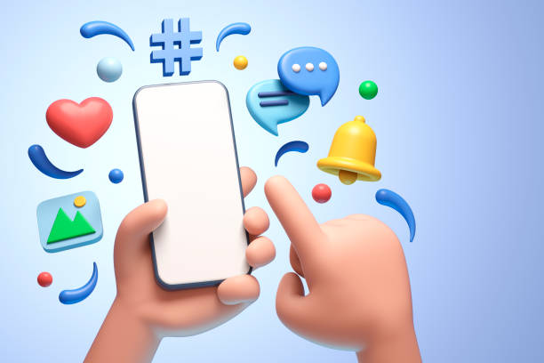 Hand holding phone with  social media icon