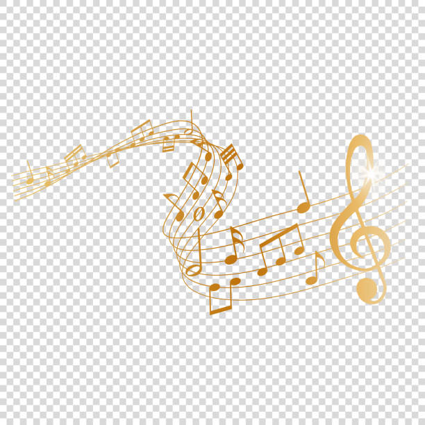 ilustraciones, imágenes clip art, dibujos animados e iconos de stock de elemento de diseño vectorial -partitura de color dorado - melodía de notas musicales - hoja de partitura