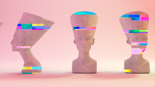 istock Glitch of Nefertiti head on light background. 3d illustration 1351108926