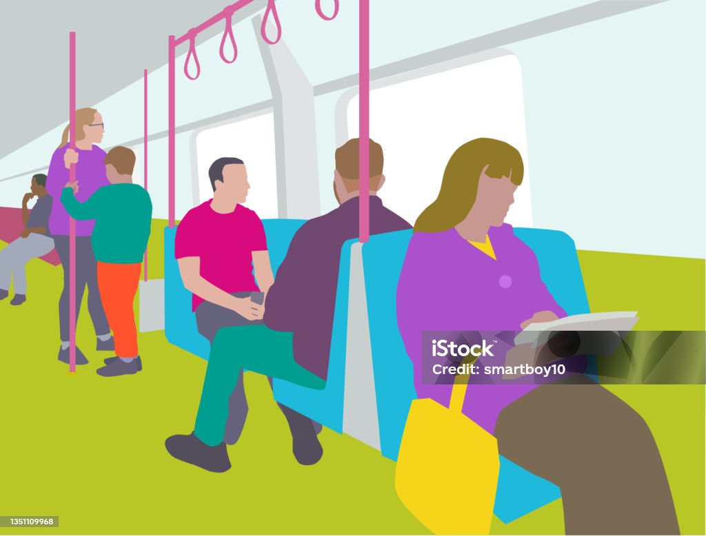 Happy Commuters Vector Commuters Stock Illustration - Download Image Now - Book, Crowded ...