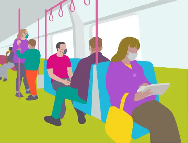 Vector illustration of Commuters during Covid-19 Pandemic