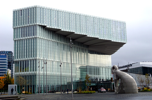 Oslo, Norway, 29th October, 2021. Norwegian public library Deichman Bjørvika in Oslo on a cloudy autumn day