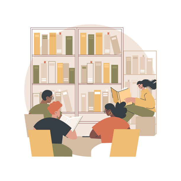 ilustrações, clipart, desenhos animados e ícones de ilustração vetorial de conceito de biblioteca pública. - book open magazine storytelling
