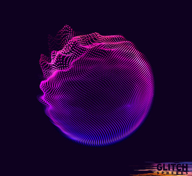 istock Abstract vector colorful mesh on dark background. Futuristic style card. Corrupted point sphere 1351115035