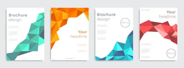 Vector illustration of abstract colorful polygonal flyer graphic design template set - low poly style