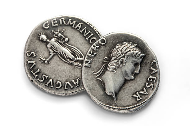 Black - Denarius Roman Coin - Denarius - Nero augustus caesar photos stock pictures, royalty-free photos & images